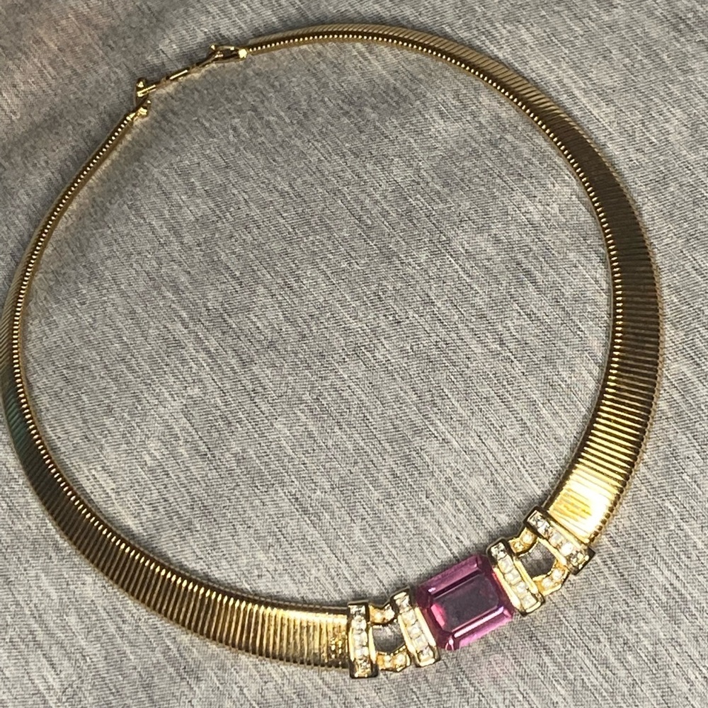 Christian Dior 1980s vintage gold amethyst gem necklace